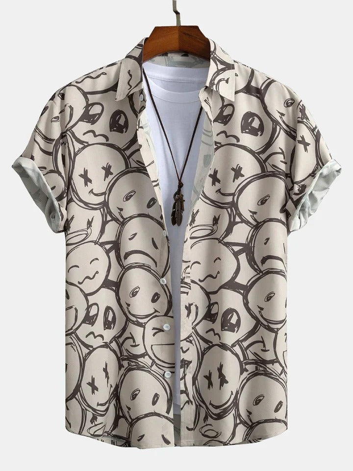 Men's Shirt with Unique Print and Stand Collar