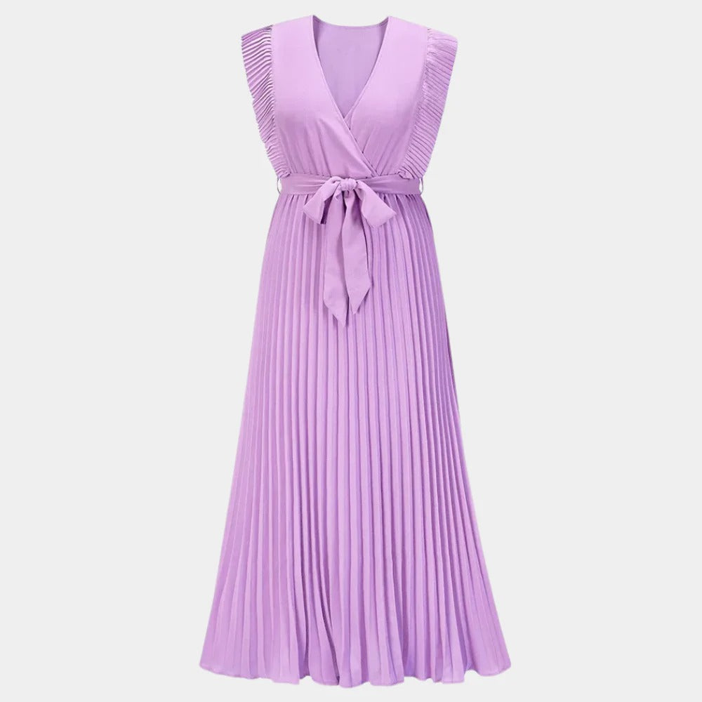 Women's Midi Dress with Puff Sleeves and Defined Waist