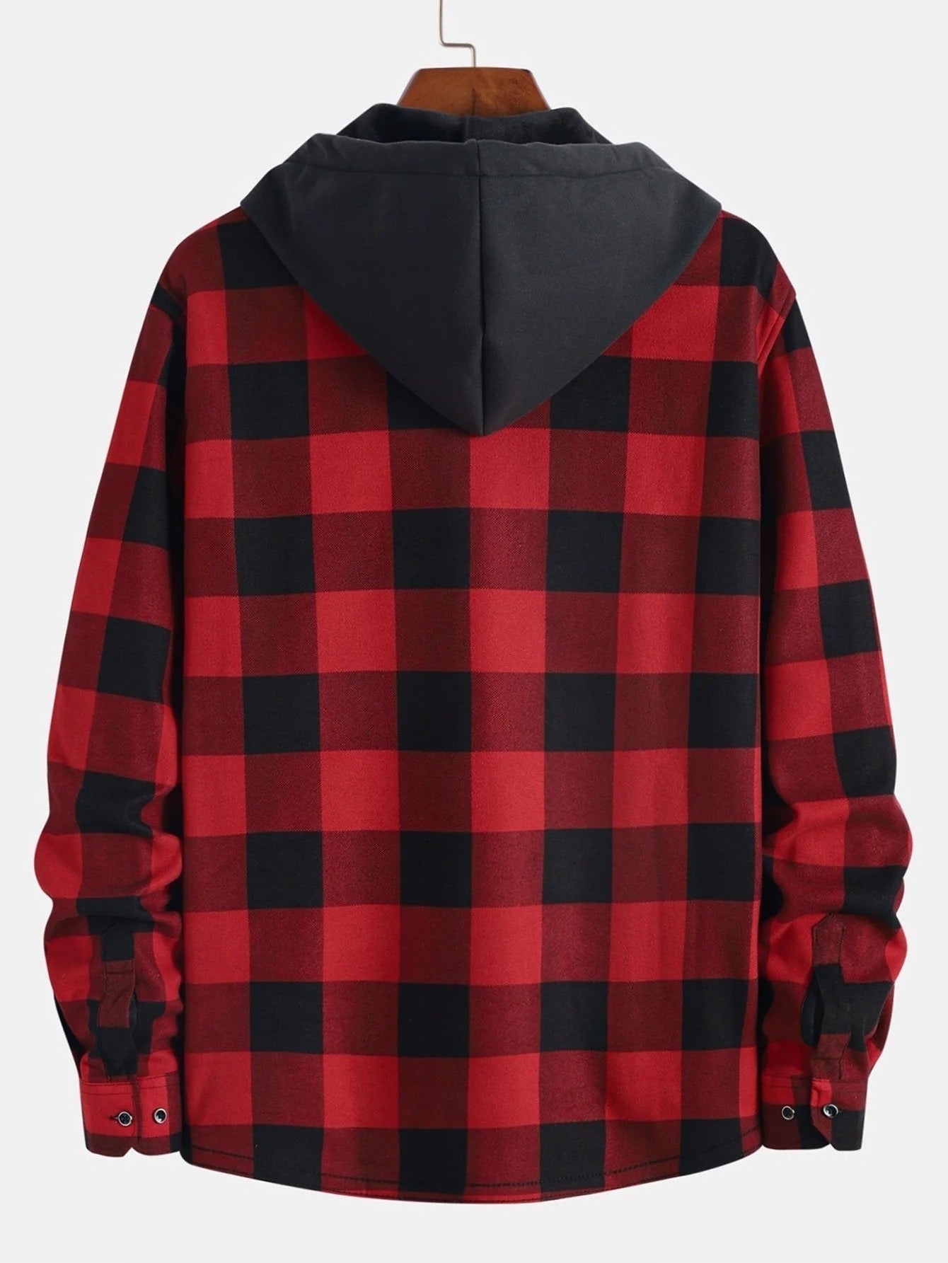 Men's Hooded Shirt with Fleece Lining, Long Sleeves and Button Closure for Autumn Use