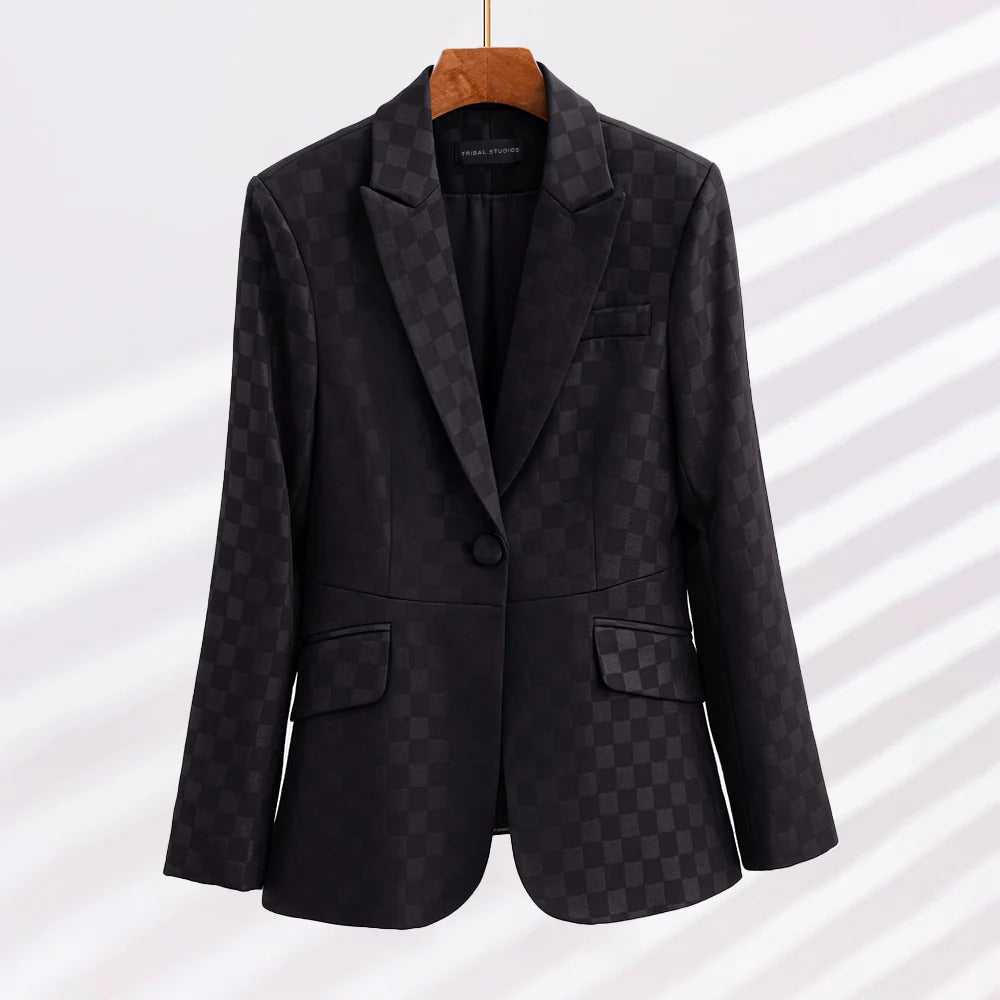 Women's Mid-Length Tweed Blazer with Pockets and Straight Silhouette for All Seasons