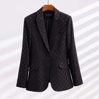 Women's Mid-Length Tweed Blazer with Pockets and Straight Silhouette for All Seasons