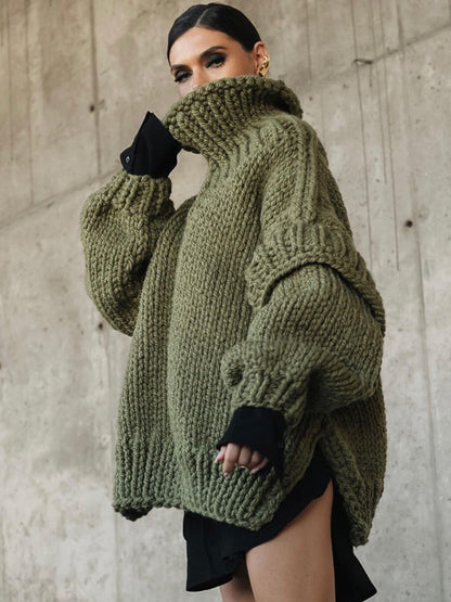 Women's Oversized Knit Turtleneck Jumper with Voluminous Sleeves | Ideal for Autumn/Winter