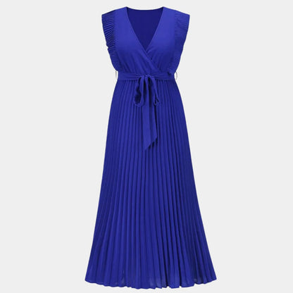 Women's Midi Dress with Puff Sleeves and Defined Waist