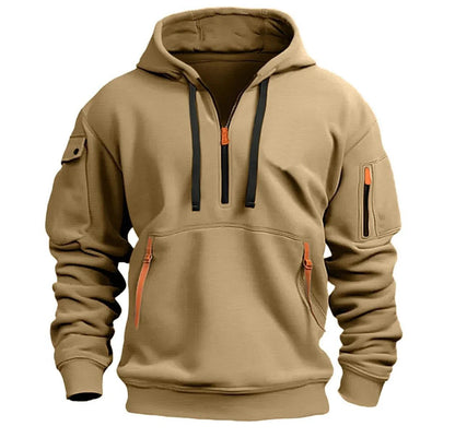 Men's Zip Hoodie with Stand Collar, Chest Pocket and Relaxed Fit