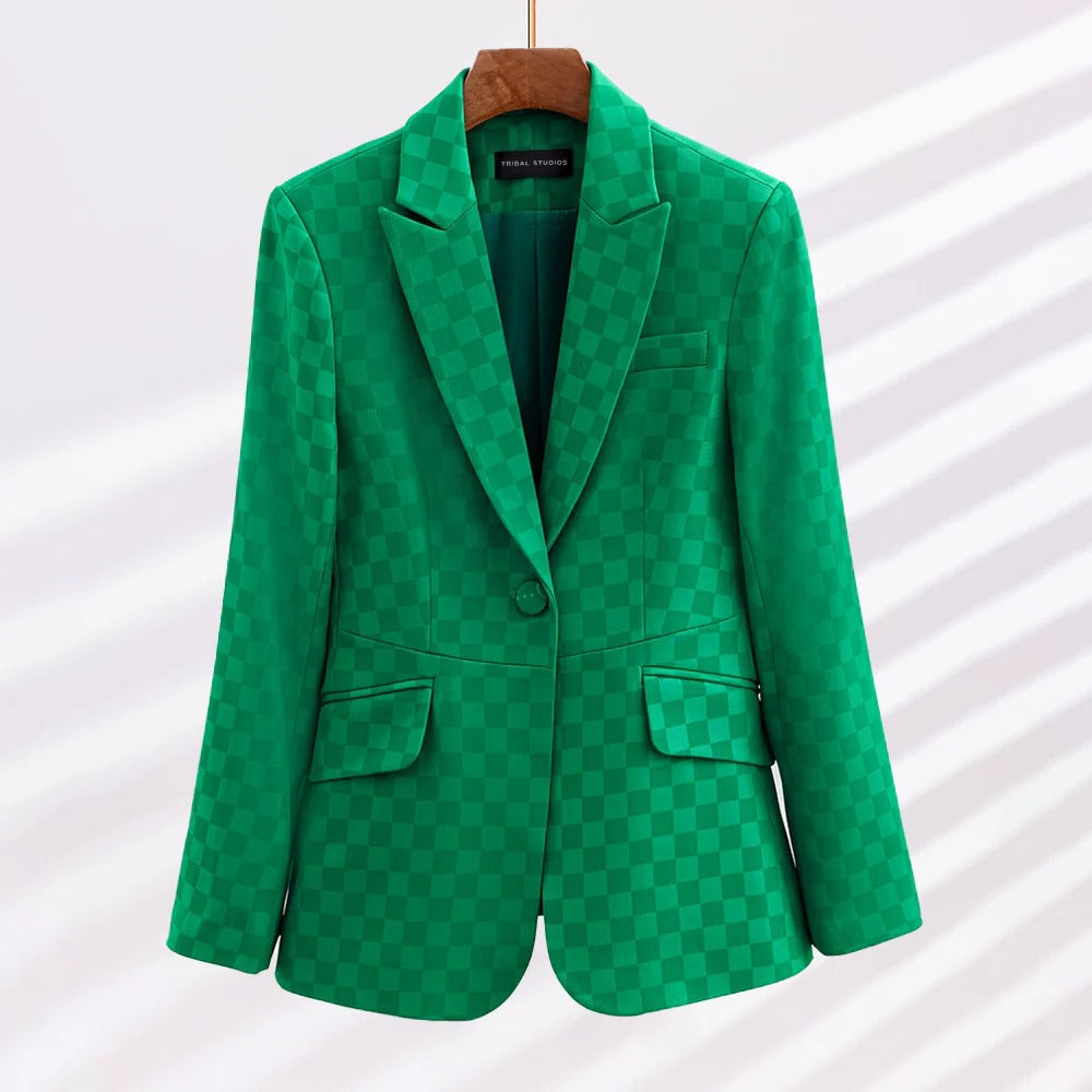 Women's Mid-Length Tweed Blazer with Pockets and Straight Silhouette for All Seasons