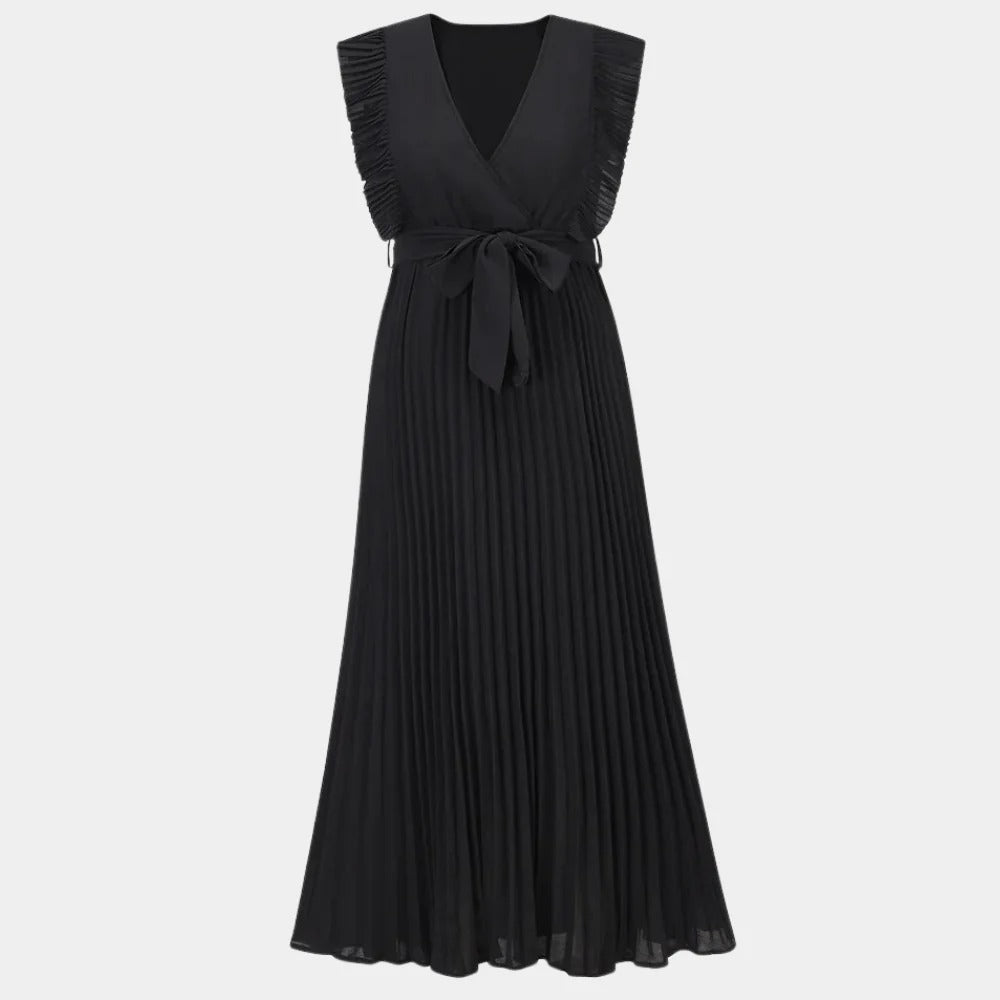 Women's Midi Dress with Puff Sleeves and Defined Waist