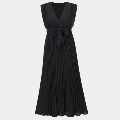 Women's Midi Dress with Puff Sleeves and Defined Waist