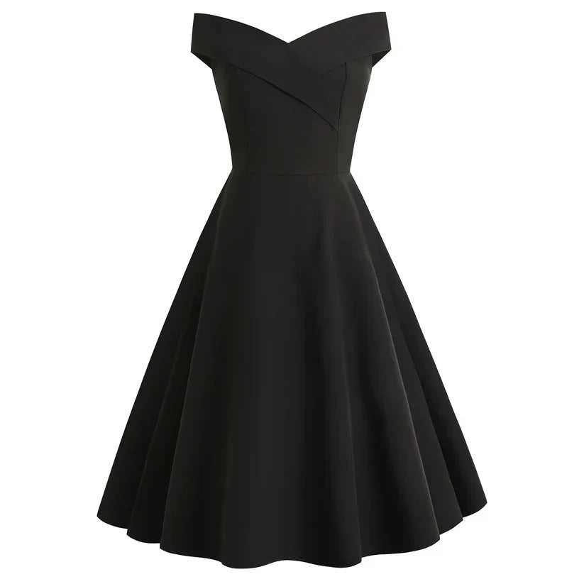 Women's Strapless Midi Dress in Vintage Style with A-Line Silhouette