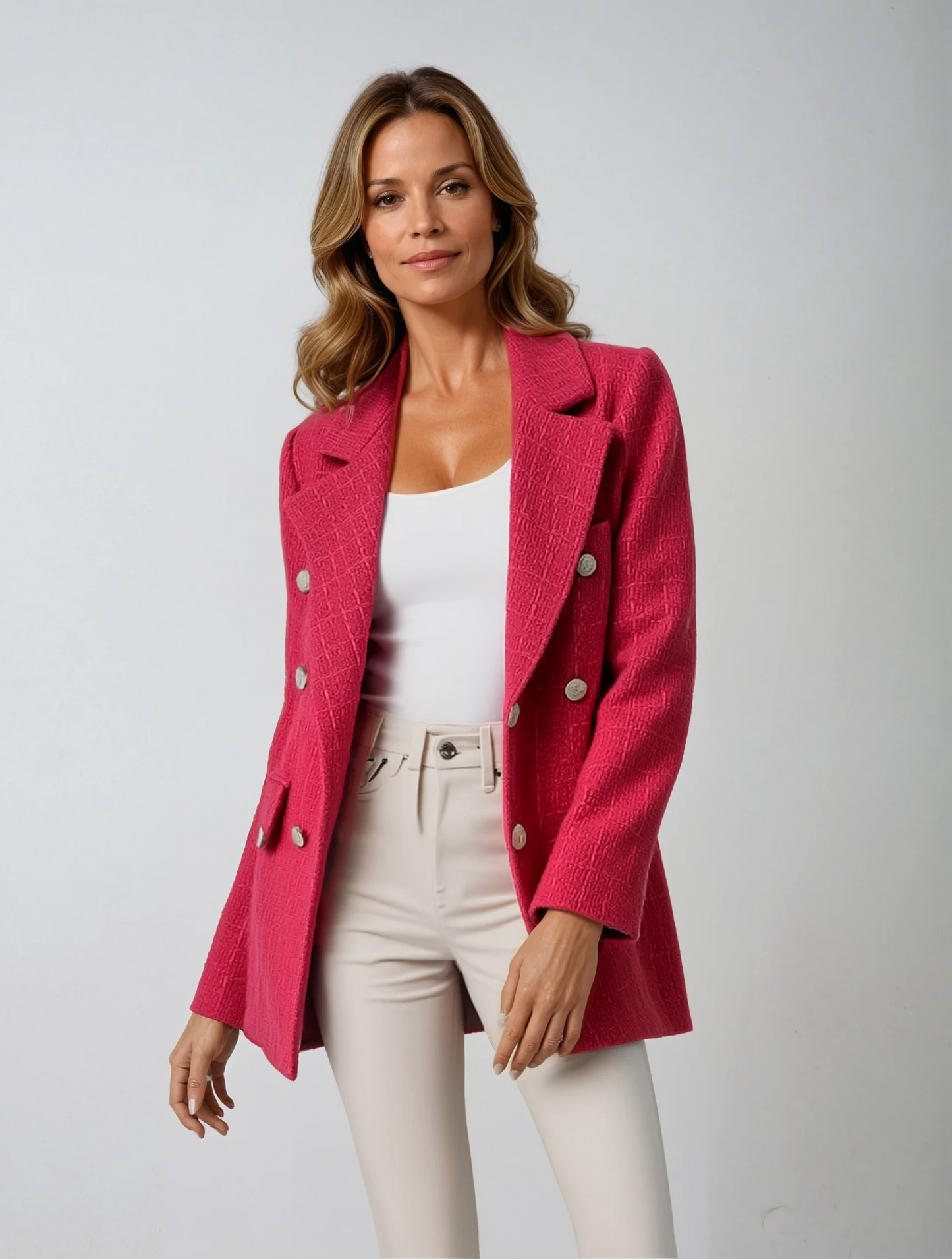 Women's Blazer with Geometric Pattern, Button Closure and Pockets for Year-Round Wear
