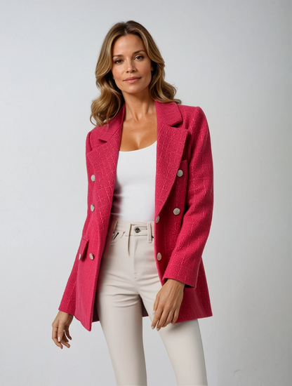 Women's Blazer with Geometric Pattern, Button Closure and Pockets for Year-Round Wear