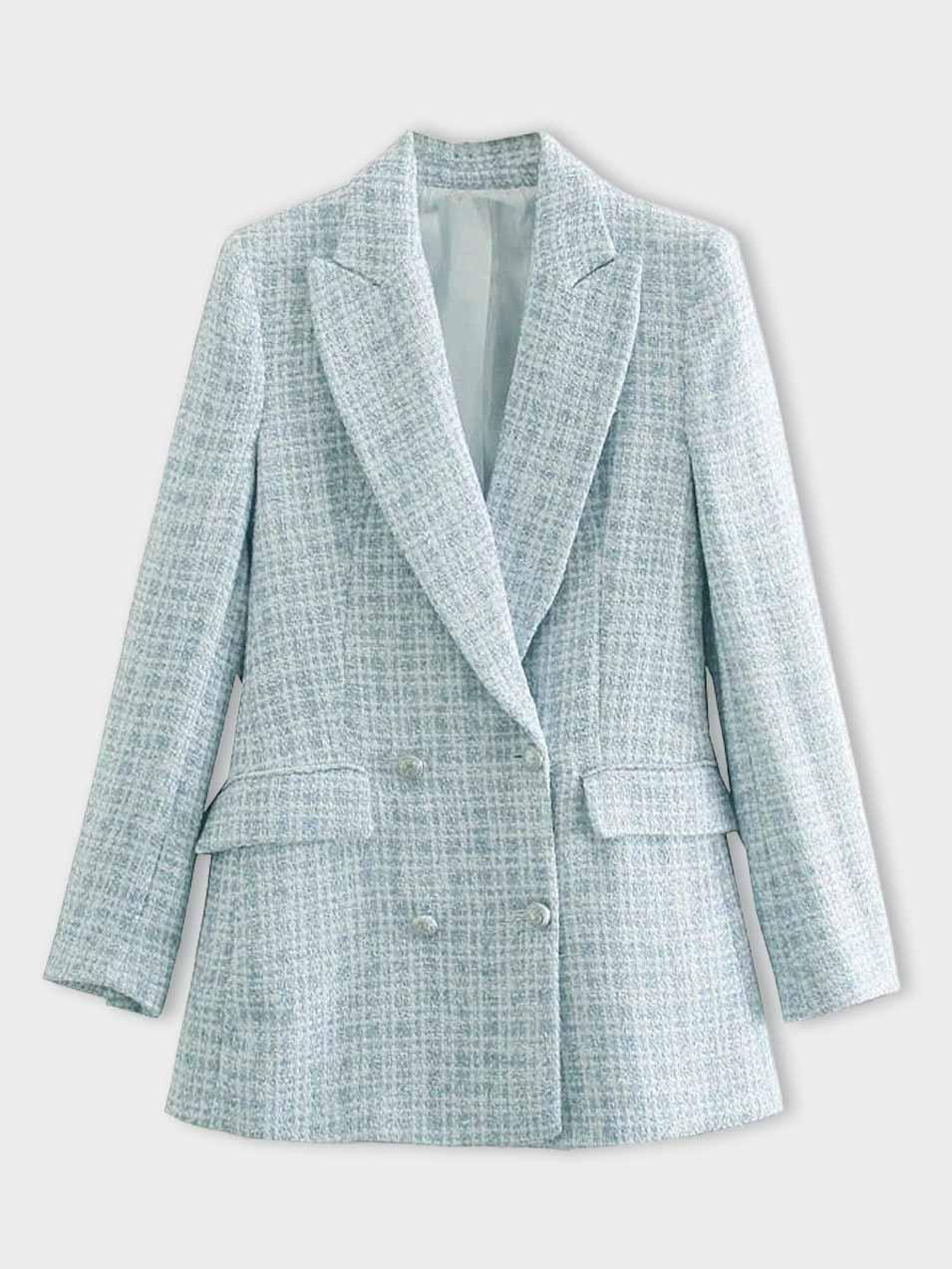 Women's Mid-Length Light Blue Blazer with Buttons | All-Season Wear