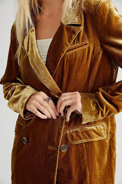 Women's Oversized Solid Color Velvet Blazer with Buttons | Great for Everyday Wear